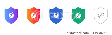 Shield with Lightning Crack Icon Set icon set Shield with Lightning Crack Icon Set icon set 139382560