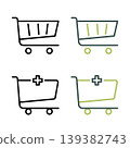 Shopping cart and add to cart outline vector icon set with editable stroke 139382743