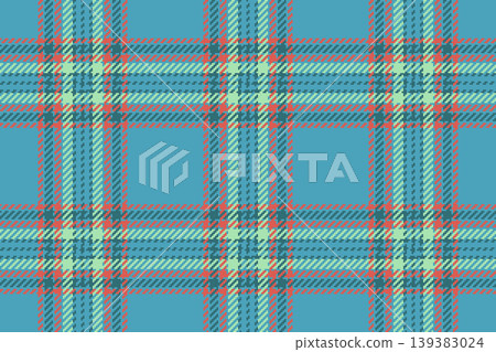 Presentation check textile fabric, front pattern texture seamless. Top plaid vector background tartan in cyan and red colors. Presentation check textile fabric, front pattern texture seamless. Top plaid vector background tartan in cyan and red colors. 139383024