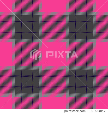 Rich textile texture pattern, motif check plaid seamless. Merry fabric vector tartan background in grey and pink colors. Rich textile texture pattern, motif check plaid seamless. Merry fabric vector tartan background in grey and pink colors. 139383047