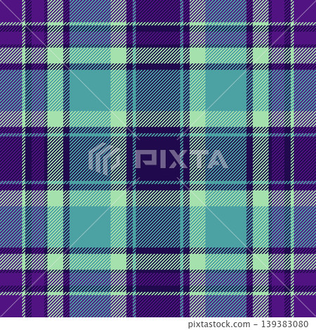 Hunter plaid background texture, neutral pattern textile fabric. Store tartan seamless check vector in violet and cyan colors. Hunter plaid background texture, neutral pattern textile fabric. Store tartan seamless check vector in violet and cyan colors. 139383080