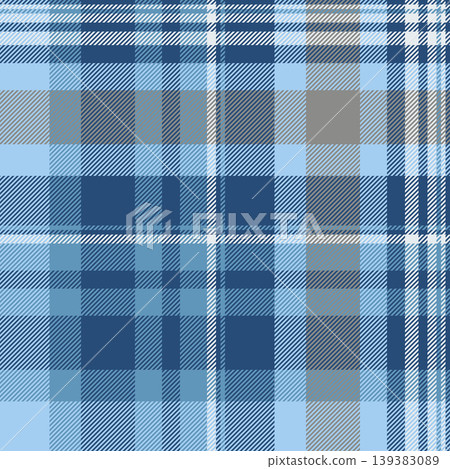 Mid fabric seamless pattern, colour background check tartan. Fold plaid texture vector textile in cyan and blue colors. 139383089