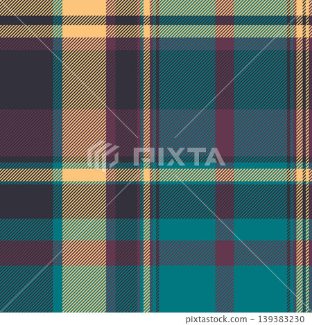 Tweed plaid texture tartan, ireland check textile seamless. List background pattern vector fabric in cyan and dark colors. 139383230