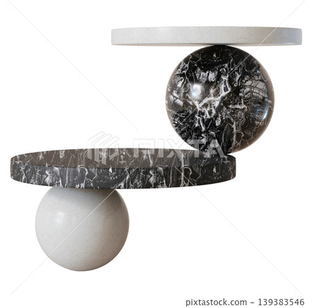 Podiums made from marble are displayed on a clear background. This design features three levels with round bases. The marble texture and shape create a modern look Podiums made from marble are displayed on a clear background. This design features three levels with round bases. The marble texture and shape create a modern look 139383546