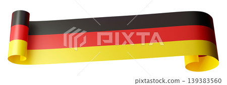A Germany flag symbol is cut out and presented on a clear background. The design shows the distinctive black, red, and yellow colors in a 3D render. The flag displays a ribbon-like shape A Germany flag symbol is cut out and presented on a clear background. The design shows the distinctive black, red, and yellow colors in a 3D render. The flag displays a ribbon-like shape 139383560