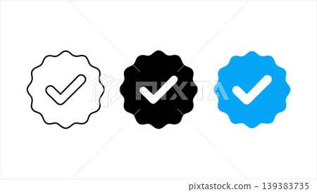Verified badge icon set outline solid and color vector checkmark seal approval certification symbol Verified badge icon set outline solid and color vector checkmark seal approval certification symbol 139383735