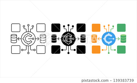 Centralized data processing and cloud computing network icon set with server and database symbols in outline solid black and colorful design styles isolated on white background Centralized data processing and cloud computing network icon set with server and database symbols in outline solid black and colorful design styles isolated on white background 139383739