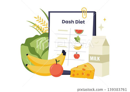 Illustration of DASH Diet Menu for Heart Health and Hypertension Illustration of DASH Diet Menu for Heart Health and Hypertension 139383761