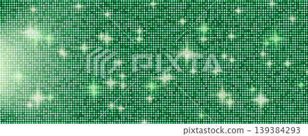Green glitter mosaic fabric texture for luxury beauty and cosmetic bg. Shiny lime and emerald sequin tile pattern with glamour sparkle for party poster and glam design. Vector disco ball gradient Green glitter mosaic fabric texture for luxury beauty and cosmetic bg. Shiny lime and emerald sequin tile pattern with glamour sparkle for party poster and glam design. Vector disco ball gradient 139384293
