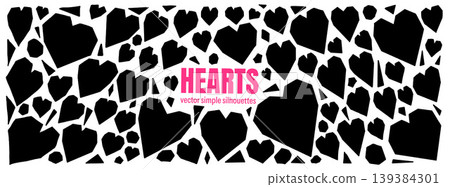 Heart shape silhouette for cut craft and stencil with flat icon. Simple black hearts as romantic love symbol on valentine card and sticker. Vector simple figures pack isolated Heart shape silhouette for cut craft and stencil with flat icon. Simple black hearts as romantic love symbol on valentine card and sticker. Vector simple figures pack isolated 139384301