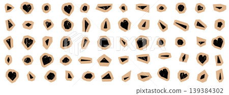 Paper cutout for gift wrap packaging and planner decoration with crayon shape. Beige collage scrapbook sticker and triangle hearts as romantic graphic accent. Vector paper cutout pack isolated Paper cutout for gift wrap packaging and planner decoration with crayon shape. Beige collage scrapbook sticker and triangle hearts as romantic graphic accent. Vector paper cutout pack isolated 139384302