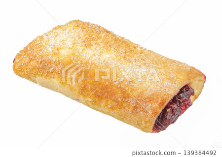 Puff pastry filled with jam isolated on white background Puff pastry filled with jam isolated on white background 139384492