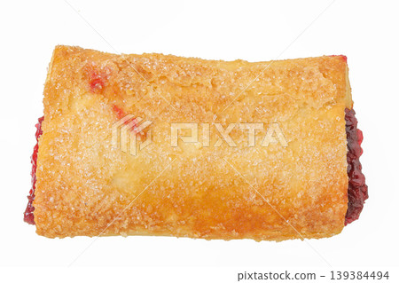 Puff pastry filled with jam isolated on white background. Top view. Flat lay Puff pastry filled with jam isolated on white background. Top view. Flat lay 139384494