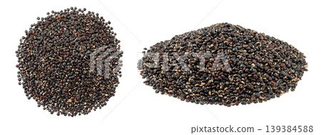 black quinoa seeds isolated on white background. Top view. Flat lay black quinoa seeds isolated on white background. Top view. Flat lay 139384588