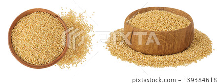 Amaranth grain seeds in wooden bowl isolated on white background. Top view. Flat lay 139384618