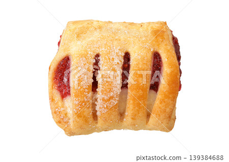 Puff pastry filled with jam isolated on white background. Top view. Flat lay 139384688
