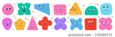 Geometric shape characters set cute blob faces funny expressions organic forms with eyes emotions Geometric shape characters set cute blob faces funny expressions organic forms with eyes emotions 139384733