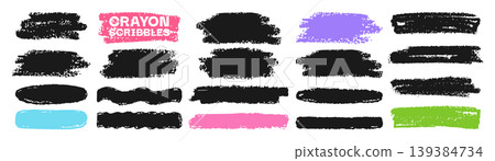 Crayon chalk background set hand drawn strokes scribbles spots rough brush textures abstract shapes Crayon chalk background set hand drawn strokes scribbles spots rough brush textures abstract shapes 139384734