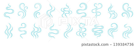 Steam smoke icon set hand drawn doodle line set flowing hot swirls curved lines aroma waves fluid 139384736