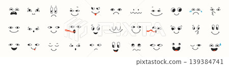 Different facial expressions set abstract cute expressive emojis faces playful cartoon characters Different facial expressions set abstract cute expressive emojis faces playful cartoon characters 139384741
