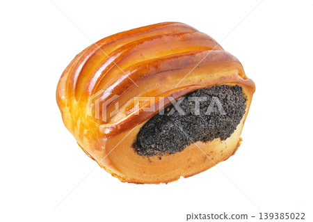 Bun with poppy seeds isolated on white background. Top view Bun with poppy seeds isolated on white background. Top view 139385022