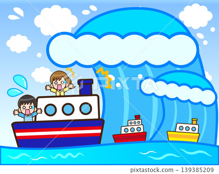 Illustration material 4 of a ship being hit by a tsunami and the sea. Illustration material 4 of a ship being hit by a tsunami and the sea. 139385209