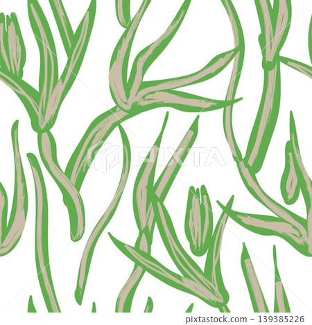 Green And Beige Abstract Floral Leaf Pattern Design For Fashion Textiles 139385226