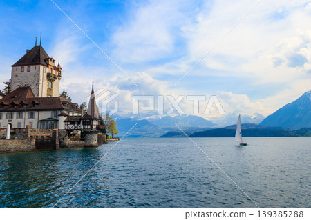 Oberhofen Castle at the Lake Thun, Switzerland Oberhofen Castle at the Lake Thun, Switzerland 139385288