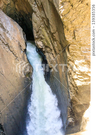 Trummelbach Falls are a series of ten glacier-fed waterfalls inside the mountain in Lauterbrunnen, Switzerland 139385356