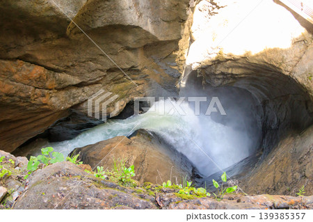 Trummelbach Falls are a series of ten glacier-fed waterfalls inside the mountain in Lauterbrunnen, Switzerland 139385357