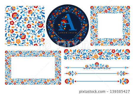 Decorations With Floral Motifs And Swirls Decorations With Floral Motifs And Swirls 139385427