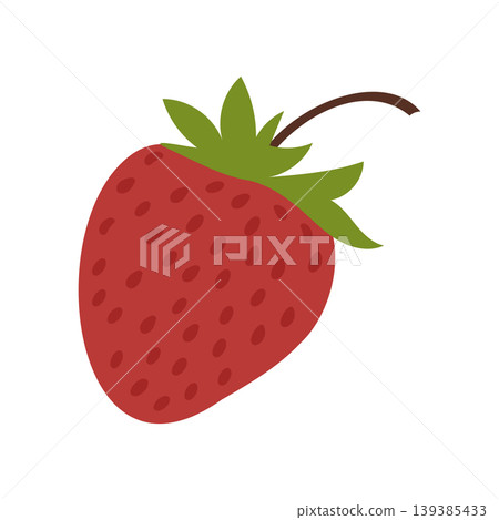 Red strawberry illustration with green leaves and brown stem, suitable for food-related designs and graphics Red strawberry illustration with green leaves and brown stem, suitable for food-related designs and graphics 139385433