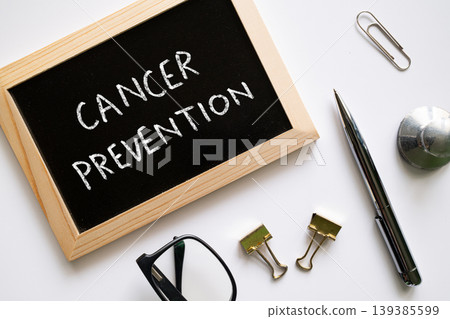 Cancer Prevention text on chalkboard on white background, healthcare medical concept 139385599