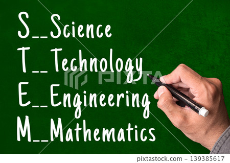 STEM Science Technology Engineering Mathematics acronym on green chalkboard, education concept STEM Science Technology Engineering Mathematics acronym on green chalkboard, education concept 139385617