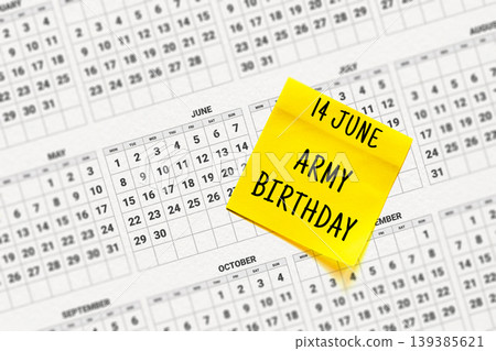 14 June - Army Birthday, note sticker reminder on calendar 139385621