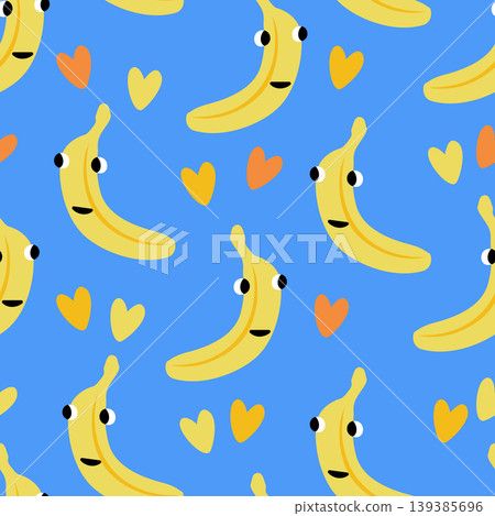Vector seamless pattern with funny bananas and hearts Vector seamless pattern with funny bananas and hearts 139385696