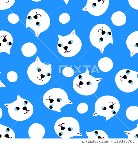 Vector seamless pattern with white cat faces among white snow Vector seamless pattern with white cat faces among white snow 139385703