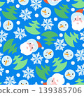 Vector seamless pattern with Christmas characters in a winter forest. Santa and snowman among fir trees. 139385706