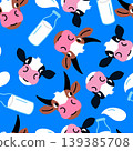 Vector seamless pattern with funny cows and milk bottles 139385708