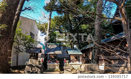 Kumano Inari Hachiman Sansha, a subsidiary shrine within the grounds of Ebara Shrine in Tokyo. Kumano Inari Hachiman Sansha, a subsidiary shrine within the grounds of Ebara Shrine in Tokyo. 139385717