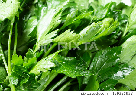 Fresh green parsley leaves with water drops background 139385938