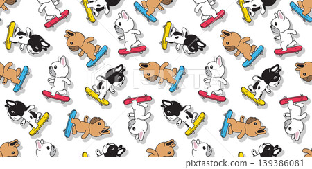 french bulldog dog seamless pattern skateboard skating extreme sport puppy vector pet cartoon gift wrapping paper repeat wallpaper tile background doodle illustration isolated design 139386081