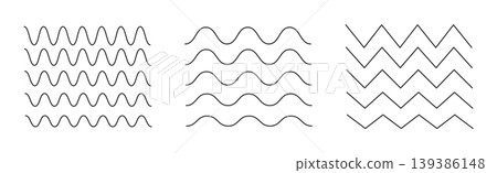 Vector wavy and zigzag horizontal underline. Waves separator line collection. Set of wavy black lines. Wave ornament pattern. Wave line background. Vector wavy and zigzag horizontal underline. Waves separator line collection. Set of wavy black lines. Wave ornament pattern. Wave line background. 139386148