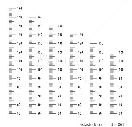 Kids height chart from 50 cm to 120, 130, 140, 150, 160 and 170 centimeters. Meter wall or growth ruler. Wall growth 120 cm, 130 cm, 140 cm, 150 cm, 160 cm and 170 cm sticker isolated. Kids height chart from 50 cm to 120, 130, 140, 150, 160 and 170 centimeters. Meter wall or growth ruler. Wall growth 120 cm, 130 cm, 140 cm, 150 cm, 160 cm and 170 cm sticker isolated. 139386151
