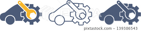 A set of icon materials featuring a combination of a car and a wrench, representing maintenance. A set of icon materials featuring a combination of a car and a wrench, representing maintenance. 139386543