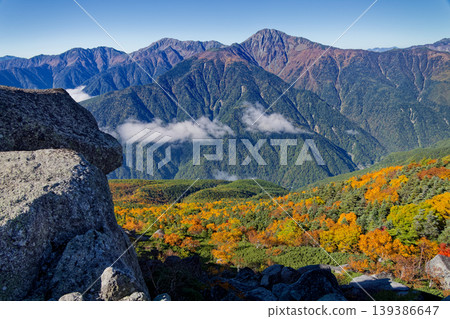 從南阿爾卑斯山的鳳凰三山和砂原井岳看到的白峰三山。 從南阿爾卑斯山的鳳凰三山和砂原井岳看到的白峰三山。 139386647