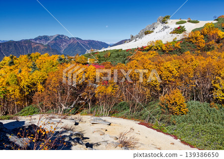 Autumn foliage in the Southern Alps: Mt. Houou and Mt. Sunaharai, with views of Mt. Senjogatake and Mt. Yakushidake. Autumn foliage in the Southern Alps: Mt. Houou and Mt. Sunaharai, with views of Mt. Senjogatake and Mt. Yakushidake. 139386650