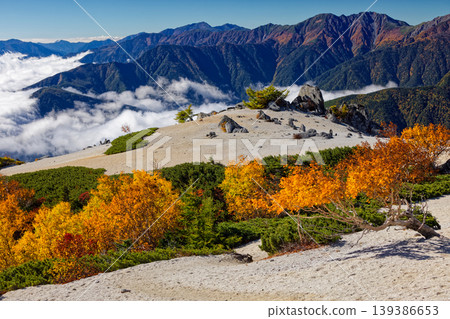 從南阿爾卑斯山藥師嶽山脊看到的能取岳和荒川岳。 從南阿爾卑斯山藥師嶽山脊看到的能取岳和荒川岳。 139386653