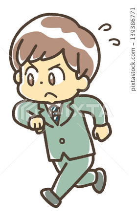 An illustration of a boy running with all his might, wearing a blazer. 139386771