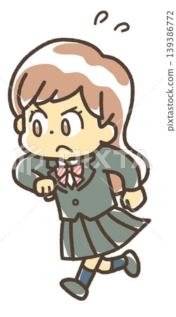 An illustration of a girl running with all her might, wearing a blazer. An illustration of a girl running with all her might, wearing a blazer. 139386772